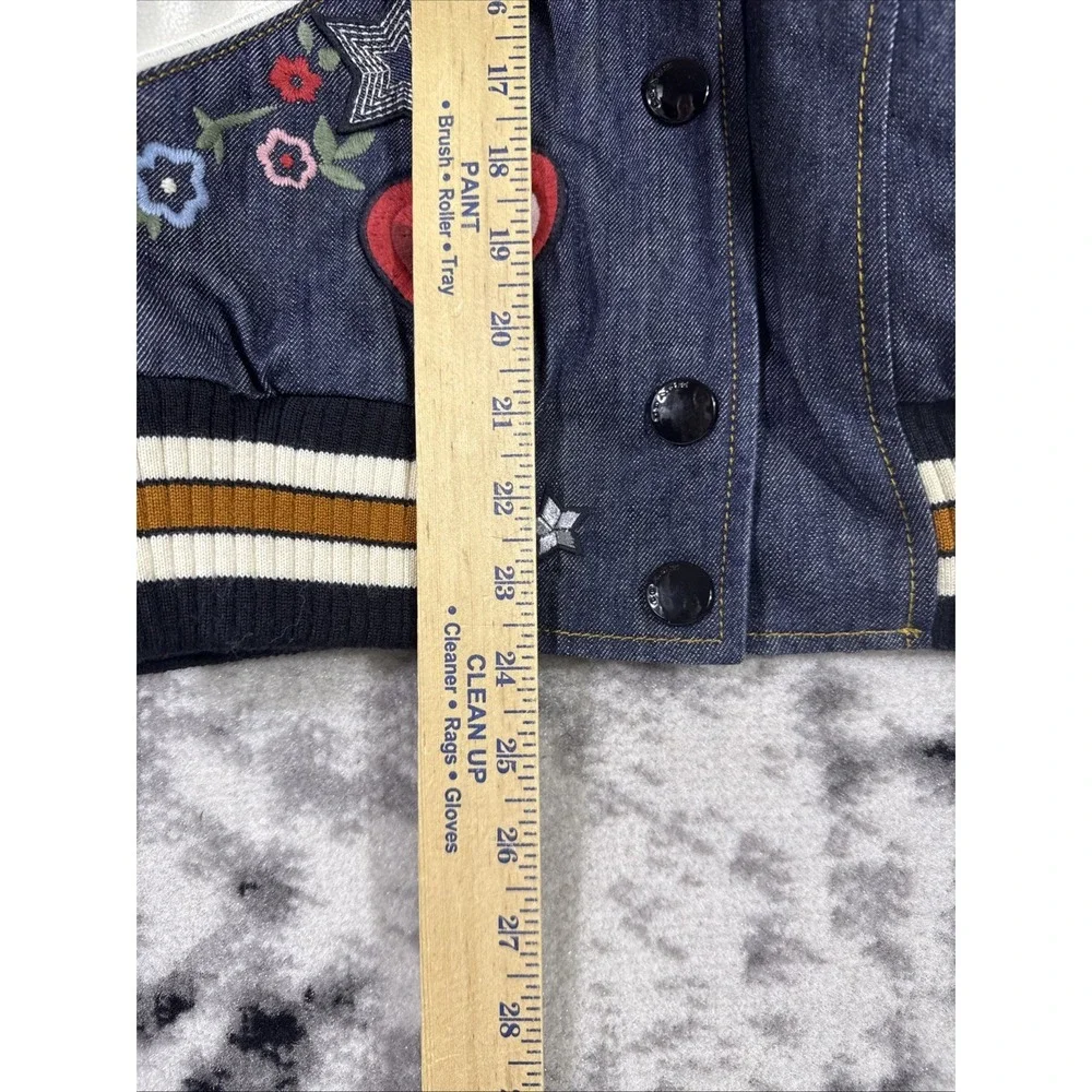 Coach‎ Denim Varsity Jacket Womens Small Dark Wash Blue Embroidered Cutesy Girly